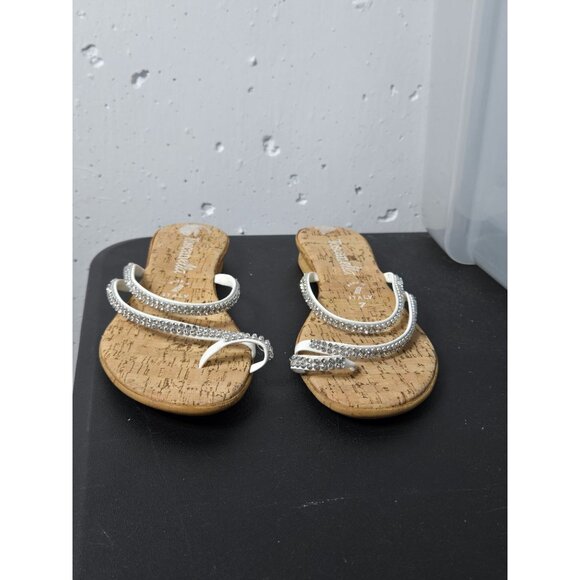 Toscanella Womens Slip On Sandals Size 7 Summer Glitter Neutral Glam Sparkly - Picture 3 of 11